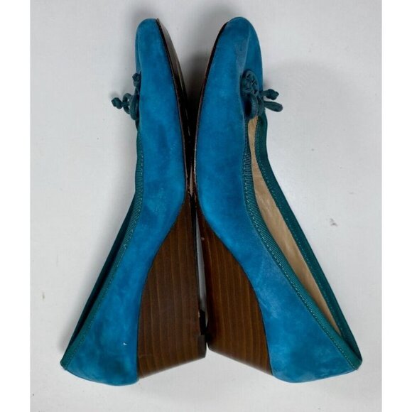 Tory Burch Suede Bow Wedge Flats - Teal - Size 5M - Picture 4 of 7